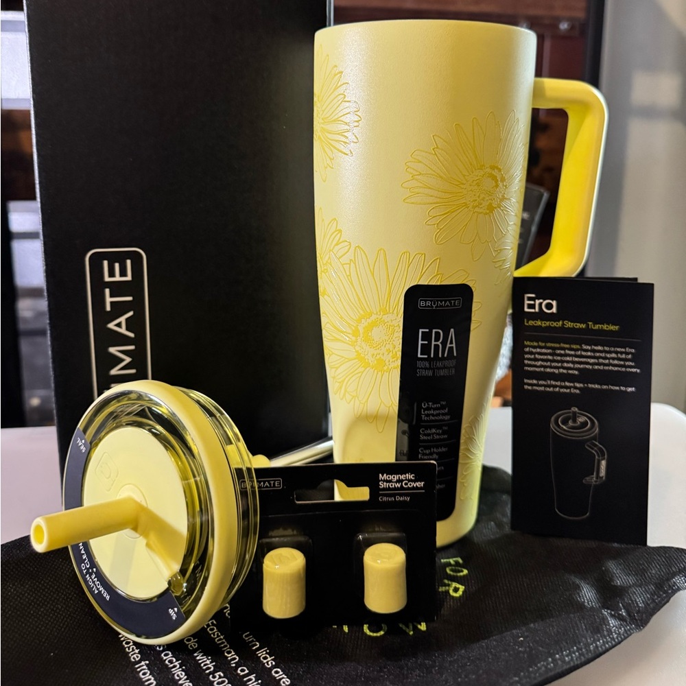 BrüMate Era w/ Straw Caps (Matching Magnetic) 40oz Citrus Daisy Tumbler NWT/NIB